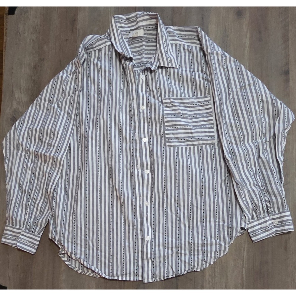 Loft Black & White Stripe Long Sleeve Button Up Women L